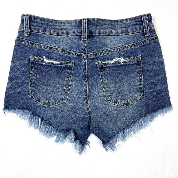 GB High Waist Raw hem Button Fly Stretchy Shorts - Picture 2 of 8